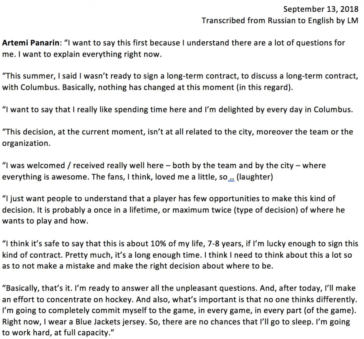 Panarin Transcript Panarin Transcript
