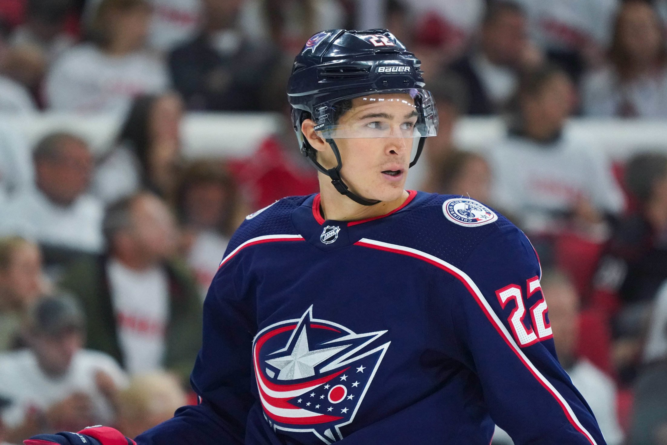 Columbus Blue Jackets No22 Sonny Milano Green Salute to Service Stitched Jersey