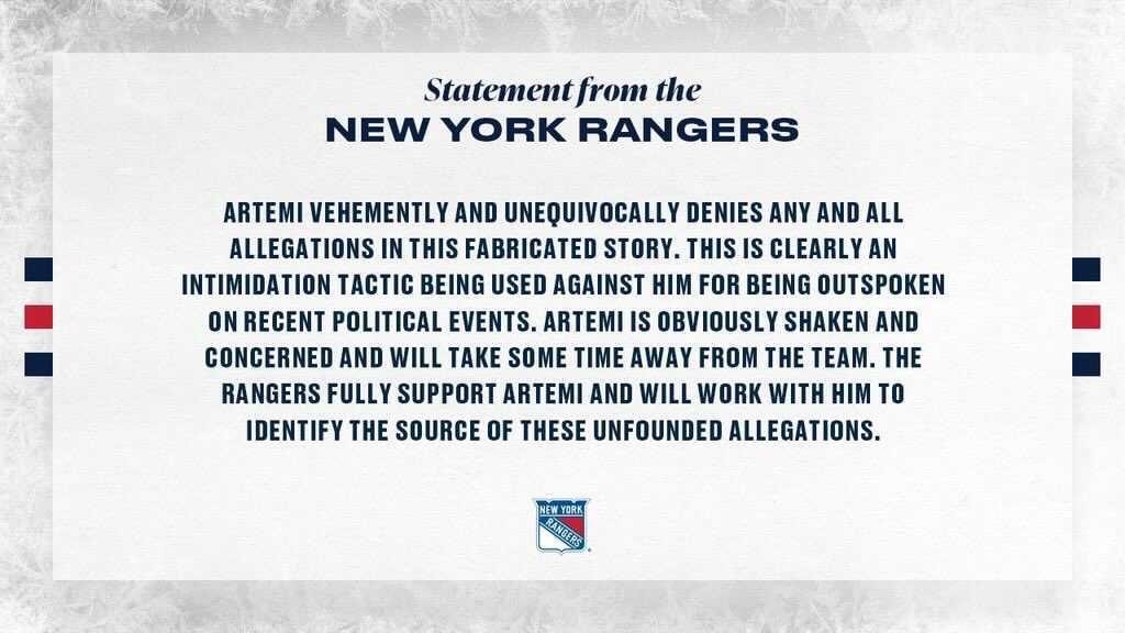 Statement from the New York Rangers on Artemi Panarin's leave of absence