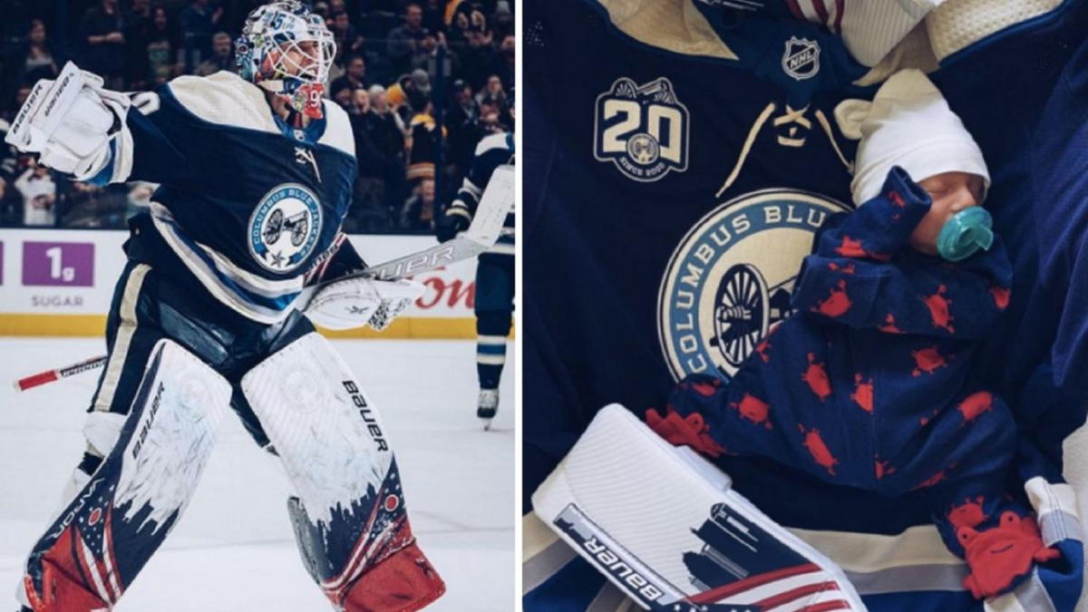 Elvis Merzlikins' family honors Matiss Kivlenieks at Nationwide Arena.