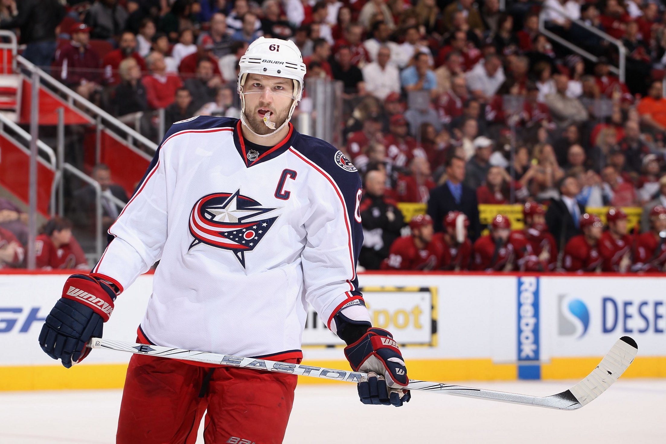 Columbus Blue Jackets captain Rick Nash scores in the second