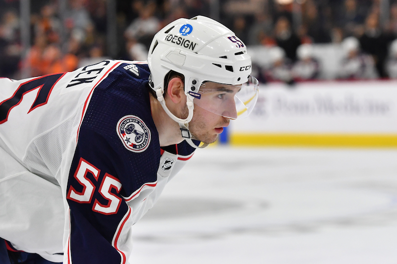 Columbus Blue Jackets' David Jiricek against the Philadelphia Flyers at Wells Fargo Center.