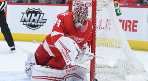 The Detroit Red Wings' Petr Mrazek makes a save 