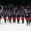 Columbus Blue Jackets players celebrate after the game against the Buffalo Sabres at Nationwide Arena.