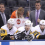 Pittsburgh Penguins center Jake Guentzel (59) and center Sidney Crosby (87) and right wing Josh Jooris (16) look on from the bench as assistant coach Mark Recchi and head coach Mike Sullivan look on against the Toronto Maple Leafs at Air Canada Centre. The Maple Leafs beat the Penguins 5-2.