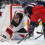 Oct 13, 2025; Columbus, Ohio, USA; New Jersey Devils goalie Jacob Markstrom (25) makes a stick save as Columbus Blue Jackets left wing Dmitri Voronkov (10) looks for a rebound during the third period at Nationwide Arena.