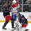 Nov 17, 2025; Columbus, Ohio, USA; Columbus Blue Jackets goalie Jet Greaves (73) makes a save as Montreal Canadiens center Jake Evans (71) looks for a rebound during the first period at Nationwide Arena.