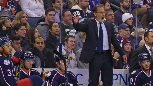 Blue Jackets head coach John Tortorella reacts to a call from the bench.