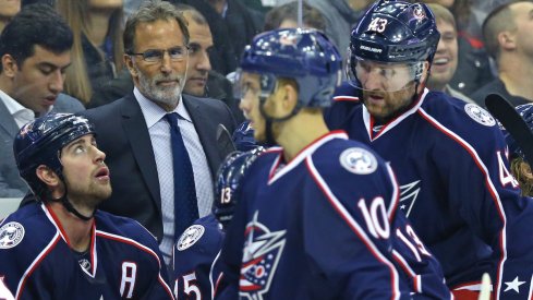 Blue Jackets head coach John Tortorella looks on during a stop in play in the second at Nationwide Arena.