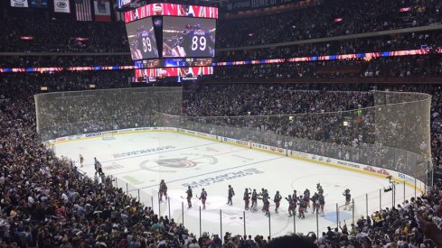 Columbus Blue Jackets handshake line following their 5-4 win over the Penguins.