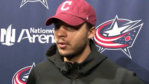 Seth Jones speaks at the conclusion of the Blue Jackets' 2016-17 season.