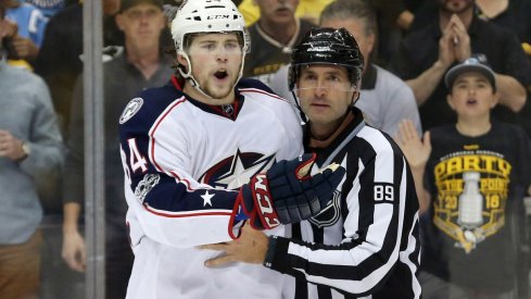 Josh Anderson argues a call during their first round series against the Penguins.