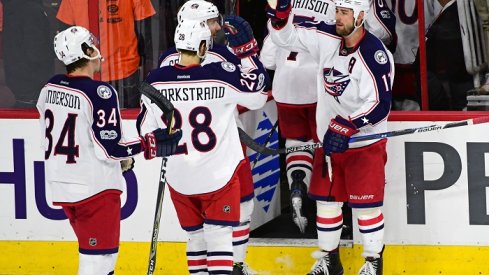 The Blue Jackets celebrate win No. 44 vs. Philadelphia