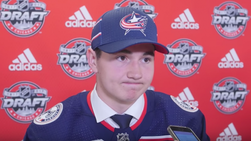 Alexandre Texier talks to the media after being drafted