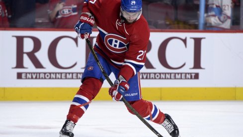 Alex Galchenyuk gets ready during warm ups