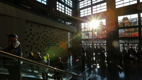 Fans enter into Nationwide Arena for a game