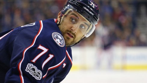Nick Foligno looks back to the bench for suggestions