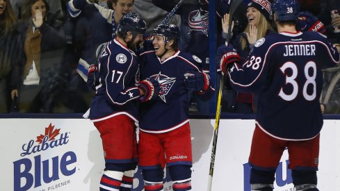 Cam Atkinson, Brandon Dubinsky and Boone Jenner