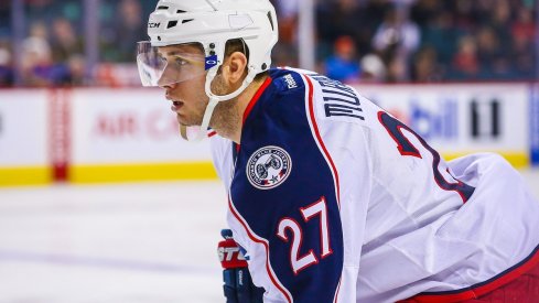 Ryan Murray waits for the puck to be dropped for a faceoff