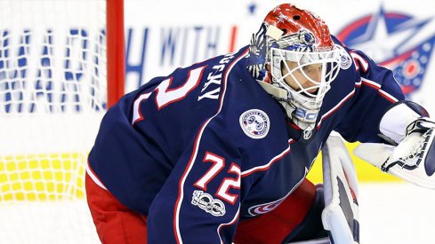 Sergei Bobrovsky prepares himself to make a save