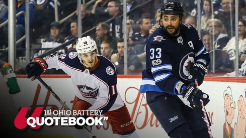 Dustin Byfuglien skates with the puck against the Blue Jackets in their last matchup