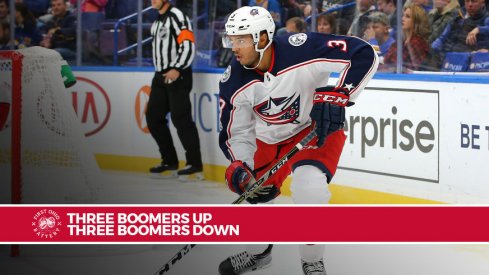 Seth Jones skates with the puck against the St. Louis Blues