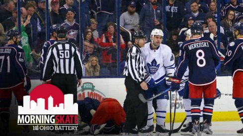 Roman Polak skates to the penalty box after making a dangerous hit on a Columbus Blue Jacket