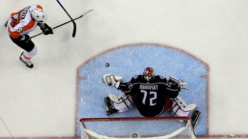 Sergei Bobrovsky makes a save against the Philadelphia Flyers