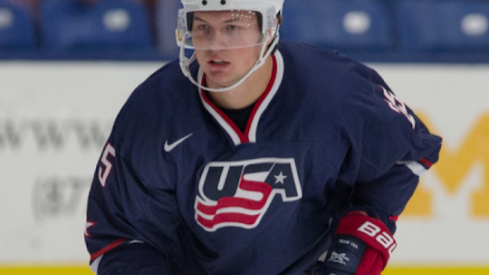 Andrew Peeke waiting for the puck to come to his stick