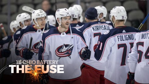 Blue Jackets celebrate a win over the Dallas Stars