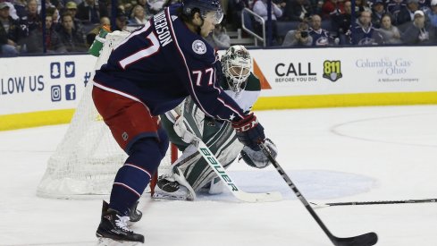 Josh Anderson hopes to score against the Wild's Devan Dubnyk