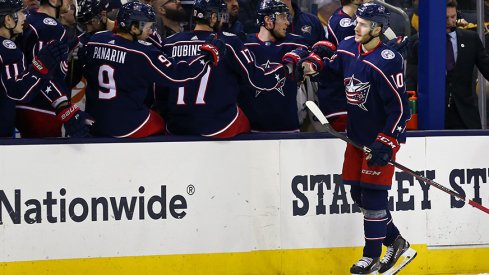 Alexander Wennberg celebrates a goal.