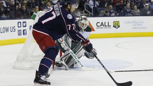 Josh Anderson searches for someone to pass to against the Minnesota Wild