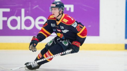 Johnathan Davidsson skates for his SHL team and looks for the puck