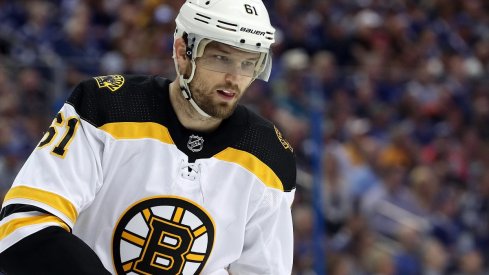 Bruins forward Rick Nash skates around during pre-game warmups