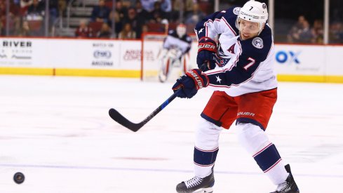 Columbus Blue Jackets defenseman Jack Johnson, who is reportedly interested in joining the Pittsburgh Penguins as a free agent.
