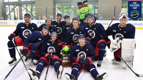 Jack Ahcan and Team Blue took home the Stinger Cup at Blue Jackets development camp