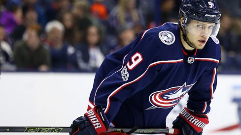 Columbus Blue Jackets forward Artemi Panarin awaits puck drop at Nationwide Arena.