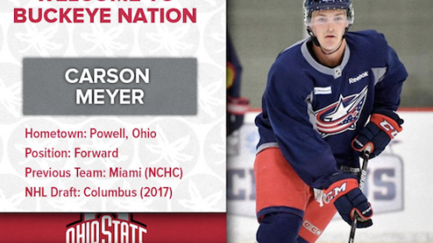 Blue Jackets prospect Carson Meyer, now eligible to play at Ohio State.