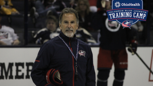 Columbus Blue Jackets head coach John Tortorella directs practice at training camp in 2017 at Nationwide Arena.