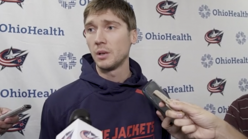 Blue Jackets goaltender Sergei Bobrovsky answers questions on the eve of training camp at Nationwide Arena.