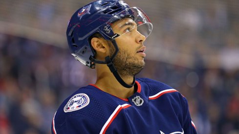 Columbus Blue Jackets defenseman Seth Jones looks on during a game against the Dallas Stars at Nationwide Arena.