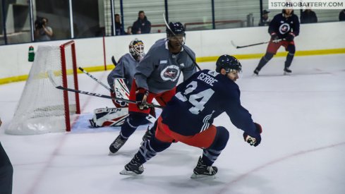 Columbus Blue Jackets forward Nathan Gerbe skates during a training camp practice at the OhioHealth Ice Haus.