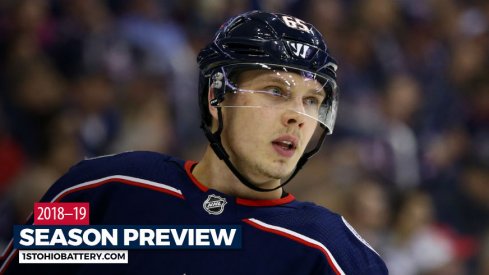 Columbus Blue Jackets defenseman Markus Nutivaara looks on during a game against the Washington Capitals at Nationwide Arena.