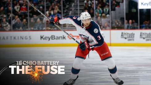 Columbus Blue Jackets defenseman Seth Jones winds up for a slap shot during a game against the Colorado Avalanche at Pepsi Center.