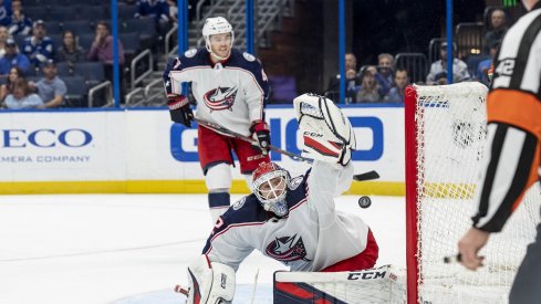 Columbus Blue Jackets goaltender Sergei Bobrovsky can't stop a puck as the Blue Jackets took an 8-2 loss to Tampa Bay at Amalie Arena.