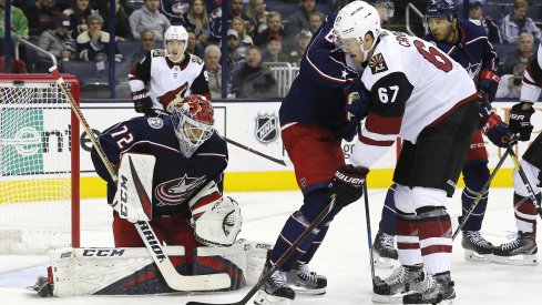 Sergei Bobrovsky makes a save against the Arizona Coyotes