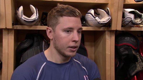 Cam Atkinson talks to the media after the Blue Jackets 4-1 loss to the Arizona Coyotes.
