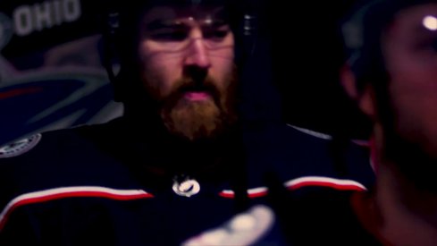 David Savard walks to the ice as the Blue Jackets get ready to start a game.