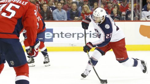 Ryan Murray rips a shot against the Washington Capitals in the second period at Capital One Arena.